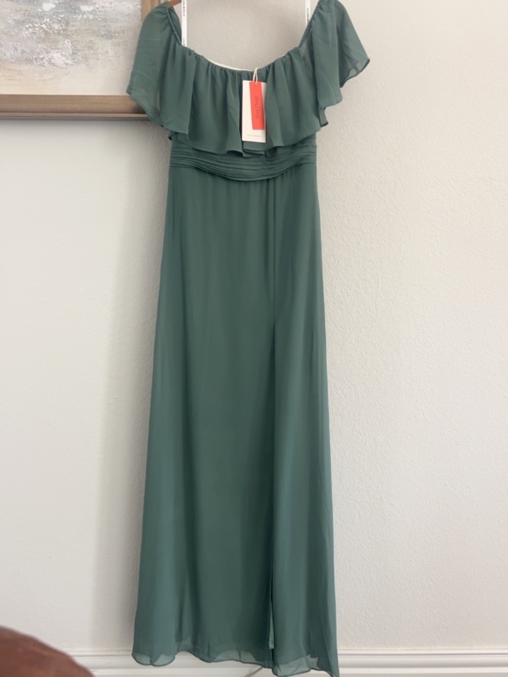Ever Pretty NWT Sage Green Ruffle Maxi Dress Side Slit Size Large